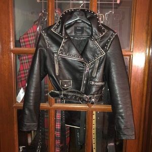 Rare Bershka distressed faux leather jacket XS